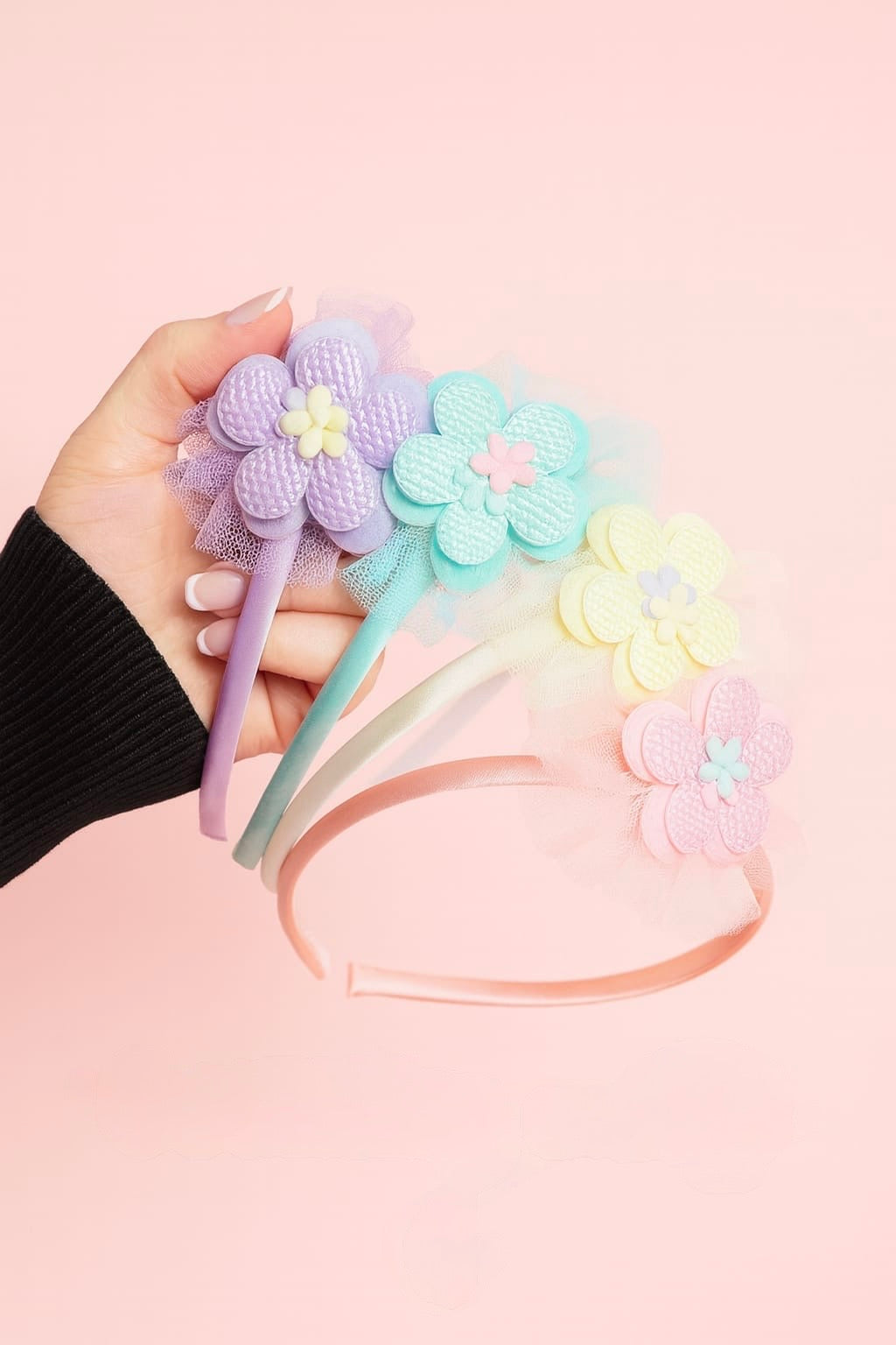 Kids Hairband Combo Set of 2 - Peach Floral & Navy Blue Designer Hairbands for Girls