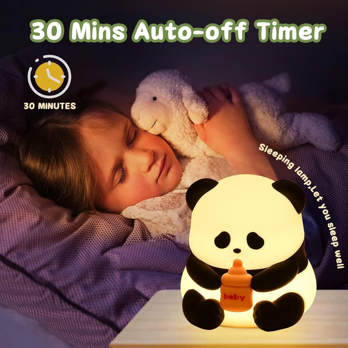 Cute Nursery Baby Panda Light, Squishy Animals Silicone Lamp Up for Boys and Girls,Kawaii LED Nightlight for Toddler Bedroom.